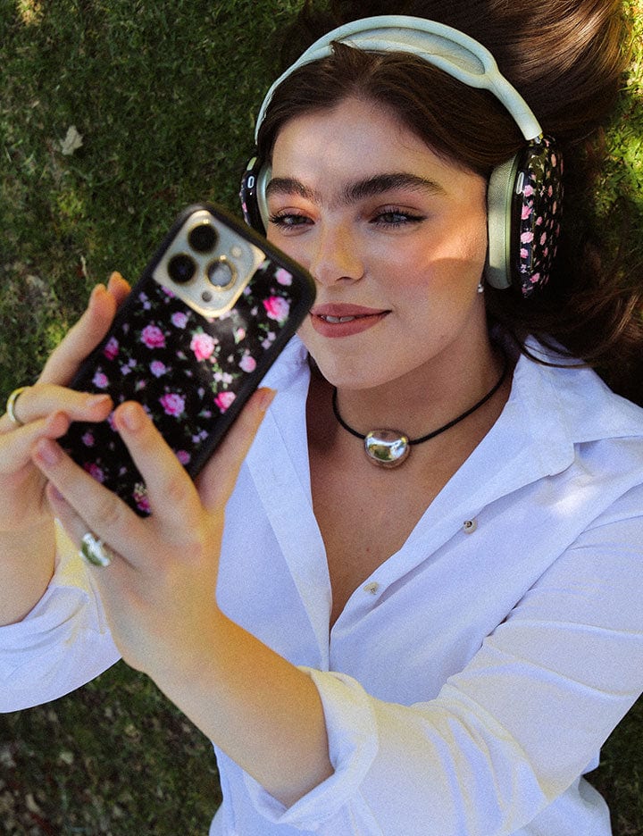 Black and Pink Floral iPhone Case