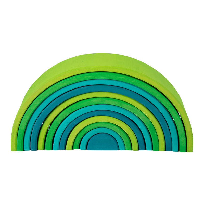 12-Piece Stained Large Basswood Rainbow Stacking Blocks | Meadow Green & Forest Green