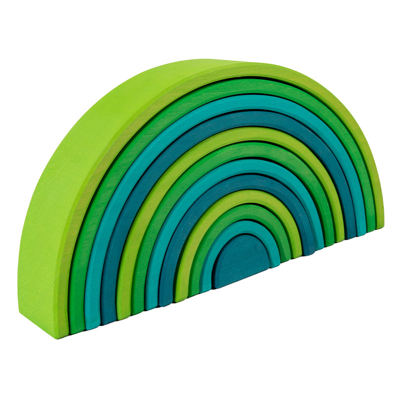12-Piece Stained Large Basswood Rainbow Stacking Blocks | Meadow Green & Forest Green