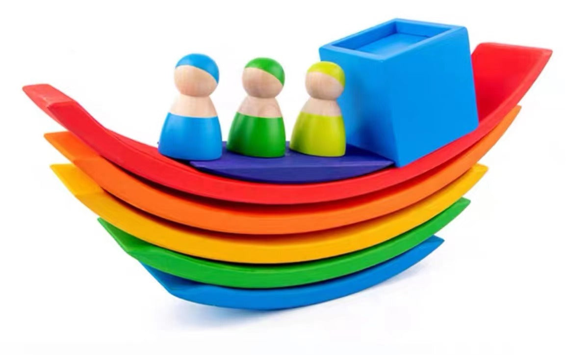 **Pre-order (Ships in 2-3 Weeks)**12-Piece Rainbow Wooden Peg Dolls – Primary Color
