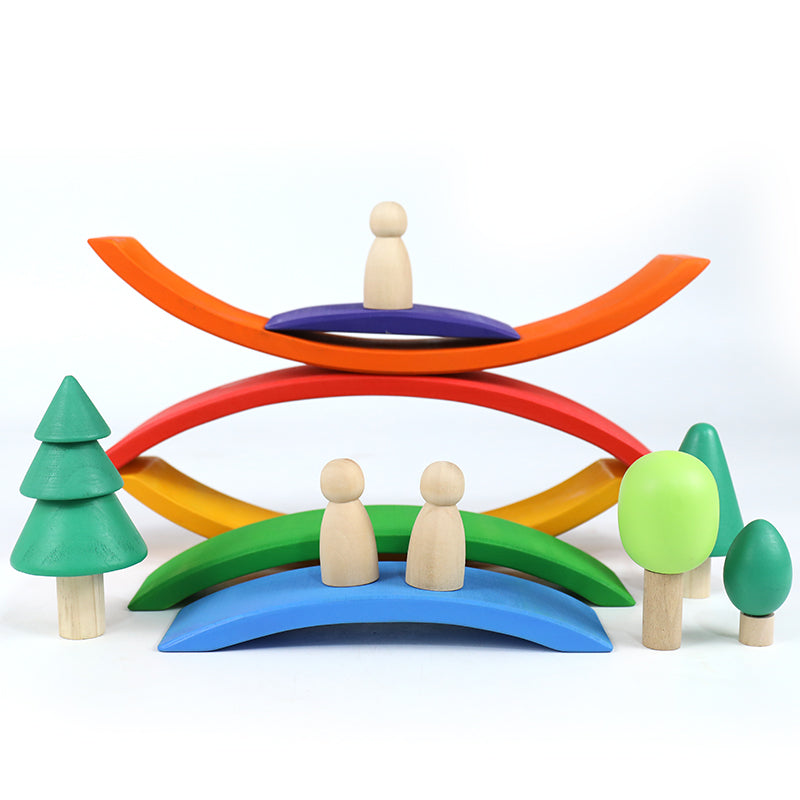 6-Piece Basswood Rainbow Bridge Building Blocks| Painted & Hand-Stained