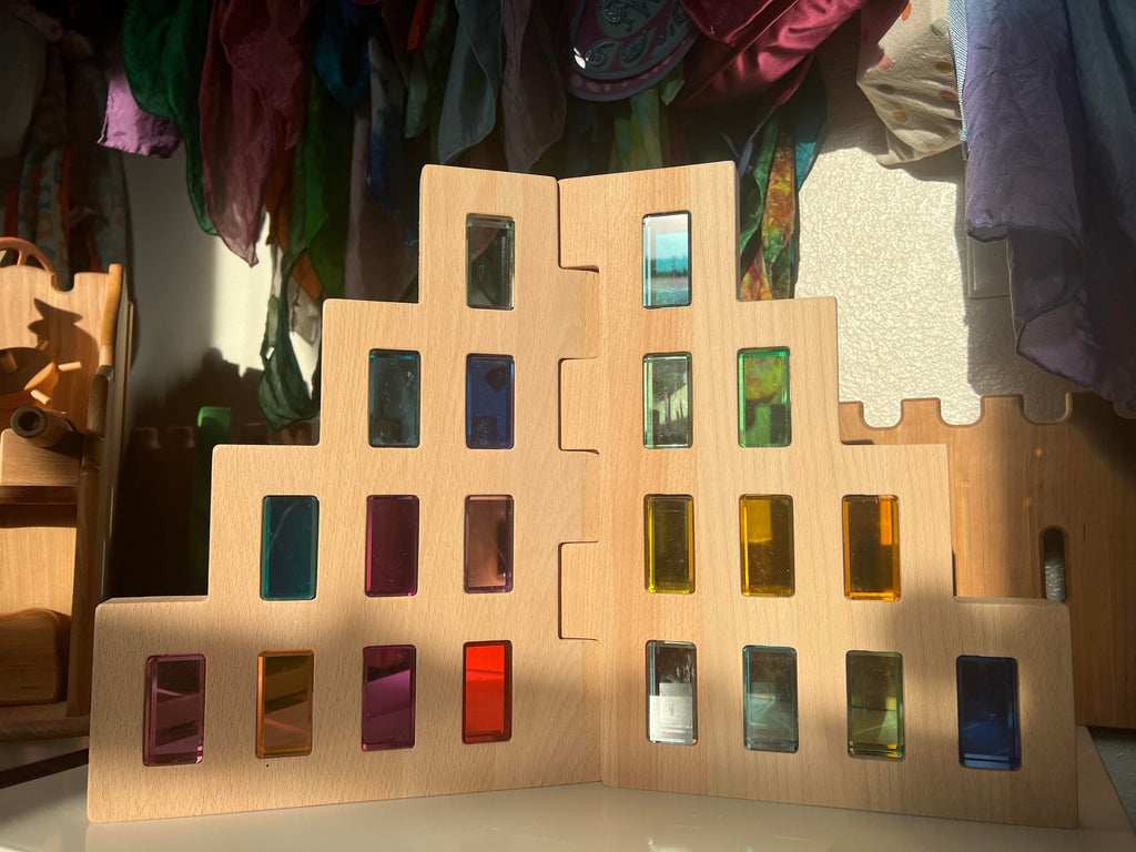 50 Pcs Rainbow Crystal Clear Translucent Rectangular Lucite Building Blocks Set with Storage Tray