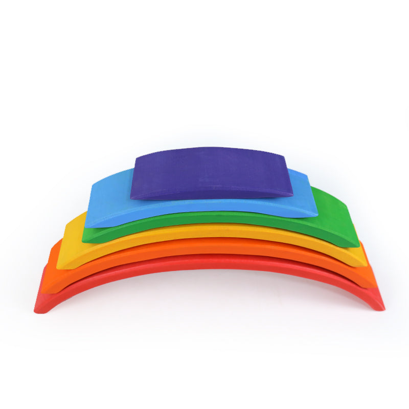 6-Piece Basswood Rainbow Bridge Building Blocks| Painted & Hand-Stained