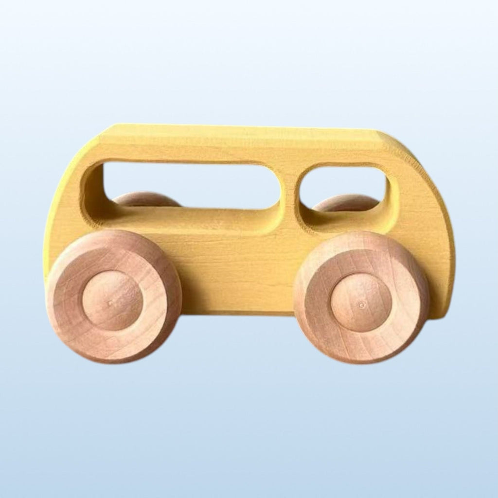 7-Piece Wooden Rainbow Cars Set with 3 Peg Dolls | Stained Basswood or Painted Beechwood