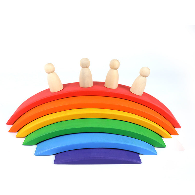 6-Piece Basswood Rainbow Bridge Building Blocks| Painted & Hand-Stained