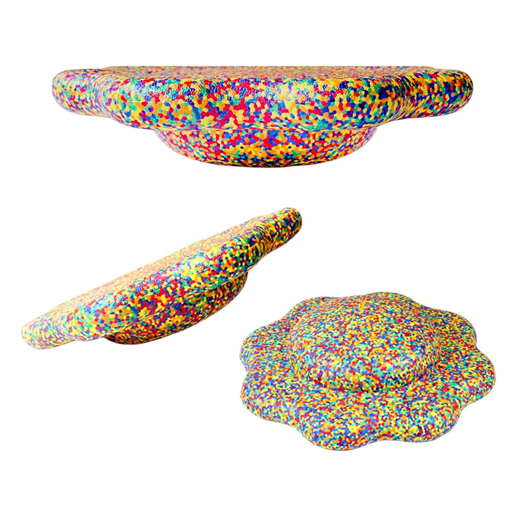 Flower-shaped Balance Board for Stepping Stones in Rainbow Confetti