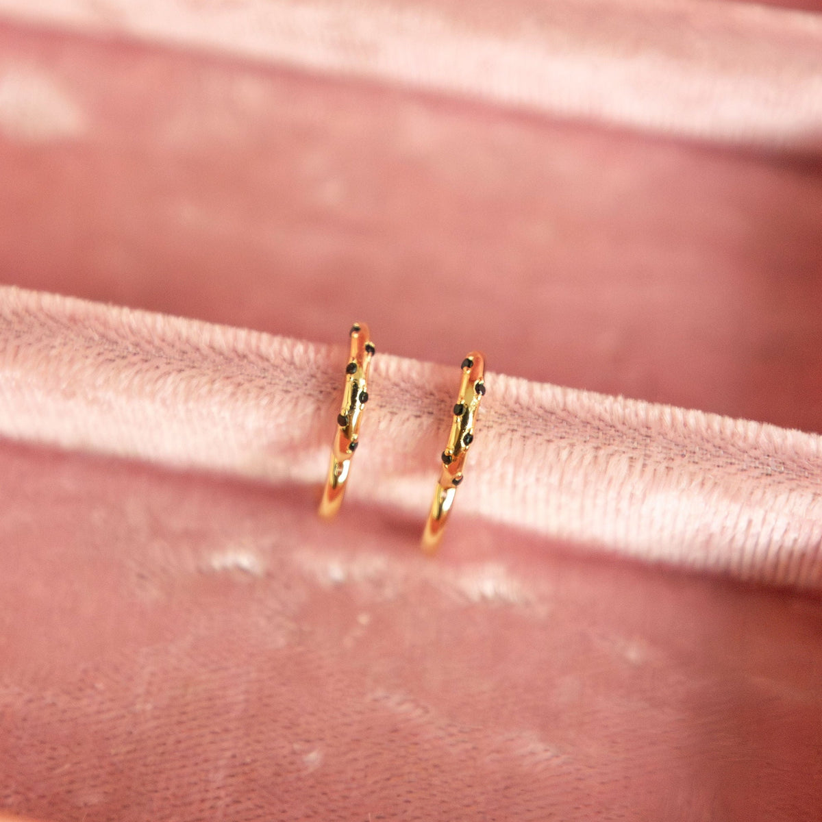 Lottie Black Onyx & Gold Polka Dot Hoops