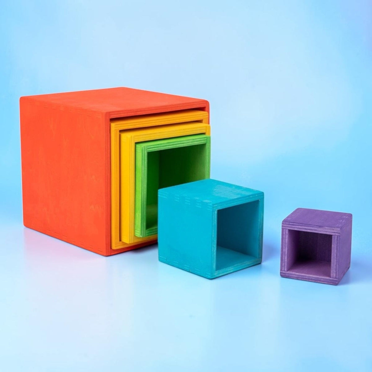 6-Piece Basswood Wooden Rainbow Nesting Box Set | Painted & Hand-Stained Finishes | Montessori Stacking Toy