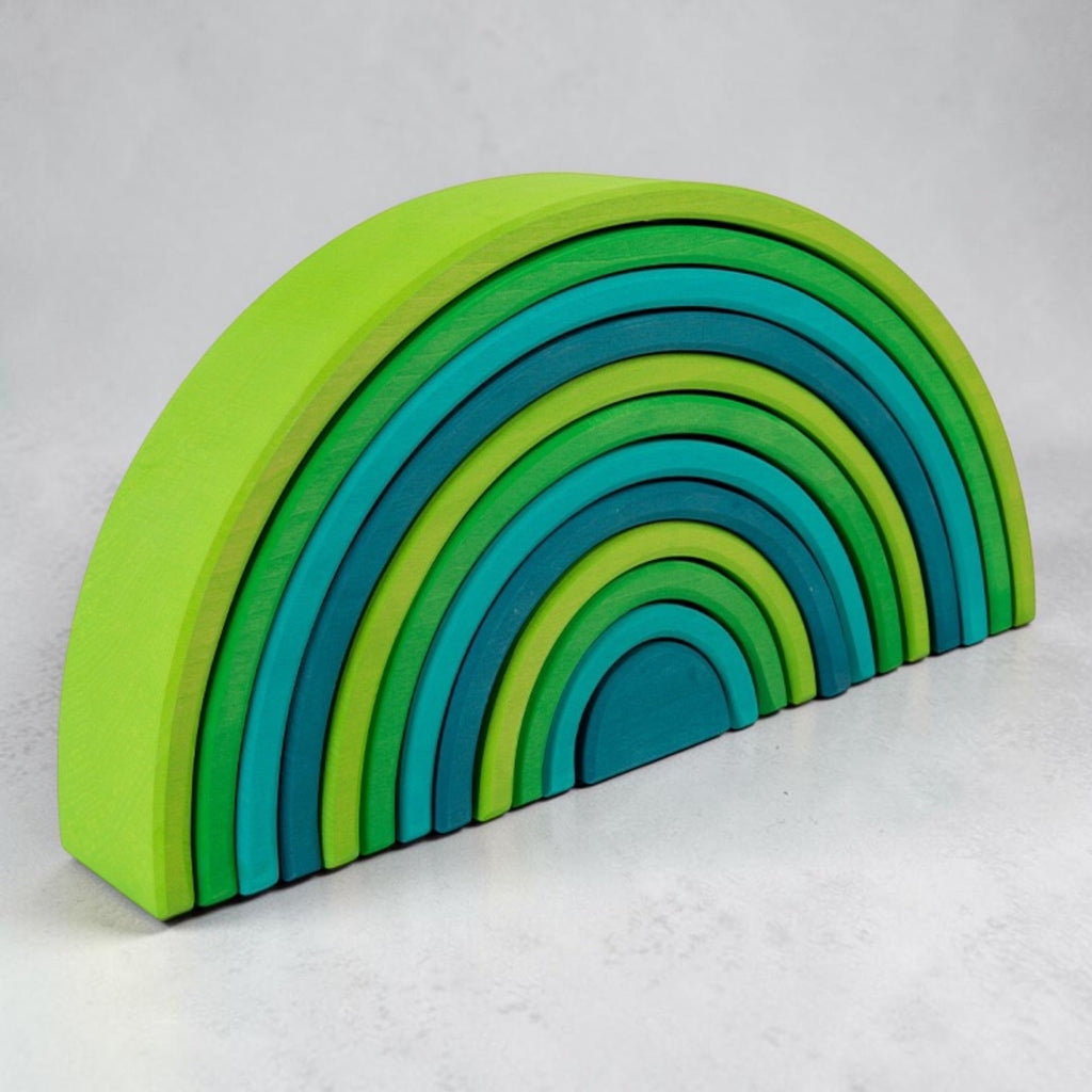 12-Piece Stained Large Basswood Rainbow Stacking Blocks | Meadow Green & Forest Green