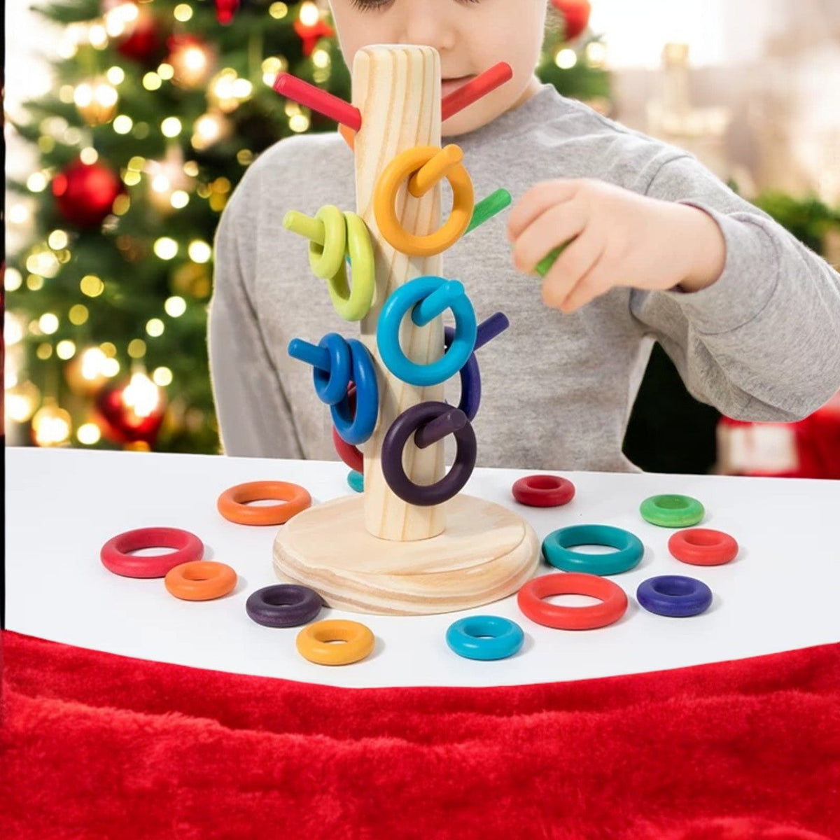 12-Dowel Sorting Tree with 24 Building Rings Set