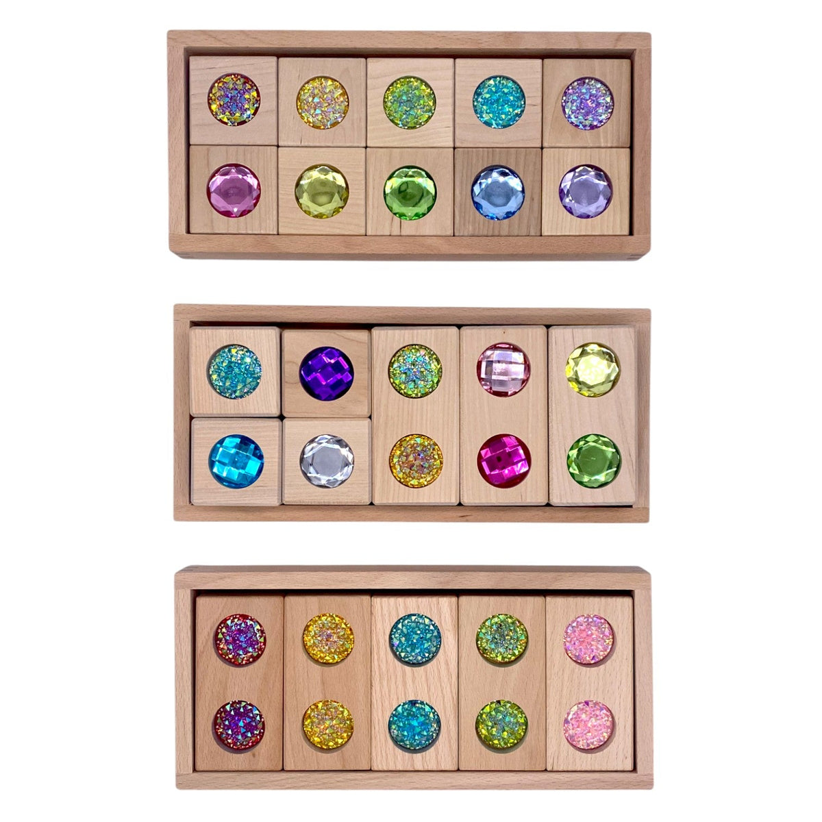 Pastel & Rainbow Gem Block Collection – 3 Styles with Wooden Storage Trays