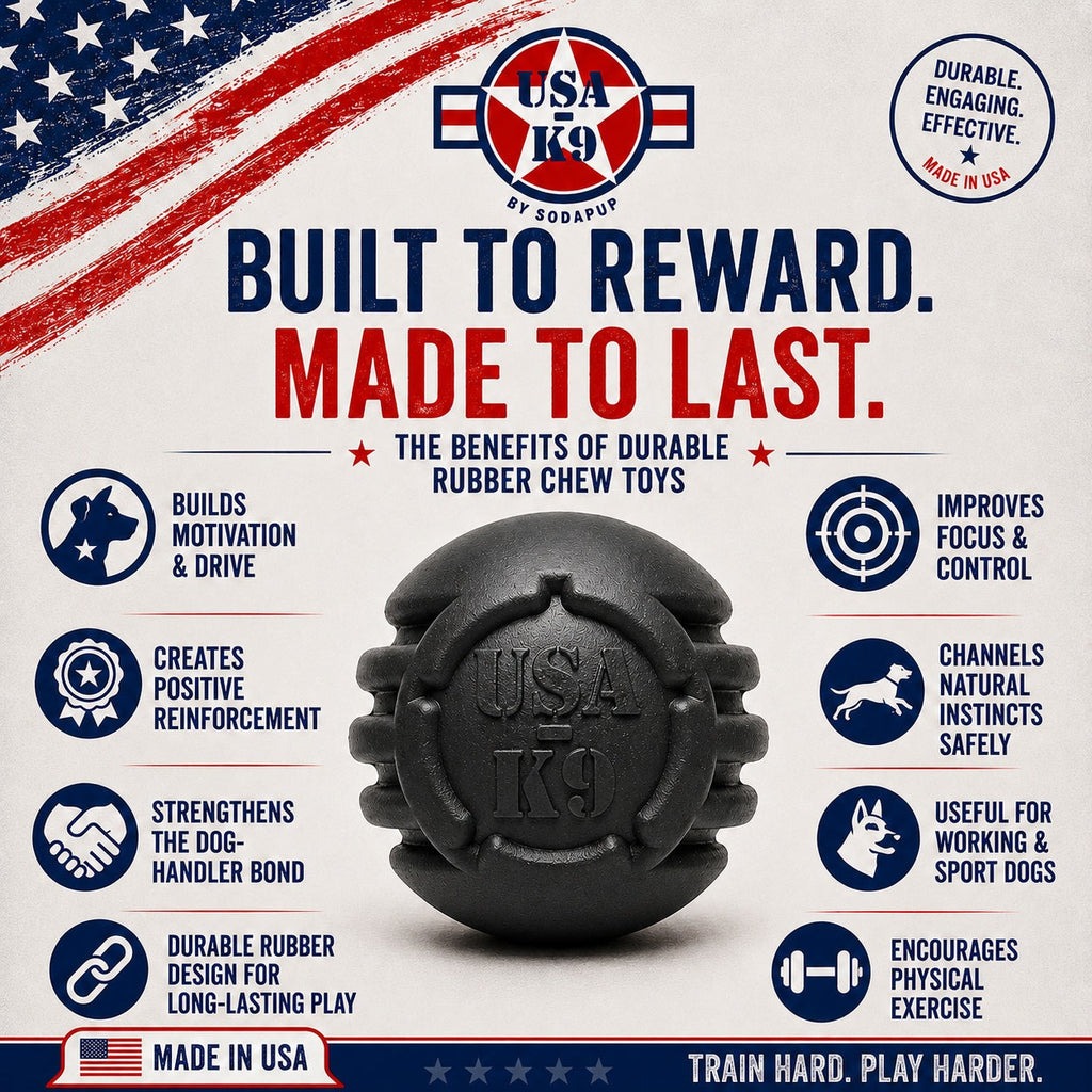 USA-K9 Stars and Stripes Rubber Dog Toy | K9 Handler Reward Toy | Black | USA Made
