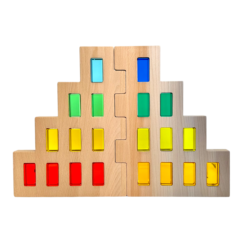 50 Pcs Rainbow Crystal Clear Translucent Rectangular Lucite Building Blocks Set with Storage Tray