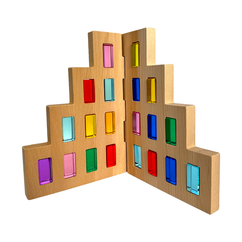 50 Pcs Rainbow Crystal Clear Translucent Rectangular Lucite Building Blocks Set with Storage Tray