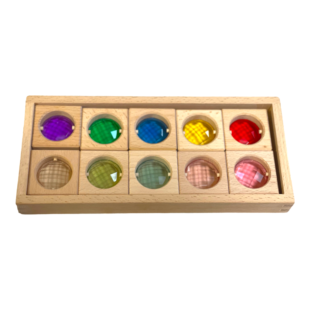 10 Pcs Colored Square Gemmed Translucent Blocks with Storage Tray