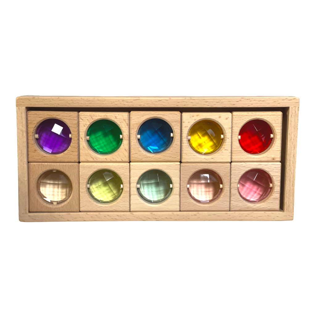 10 Pcs Colored Square Gemmed Translucent Blocks with Storage Tray