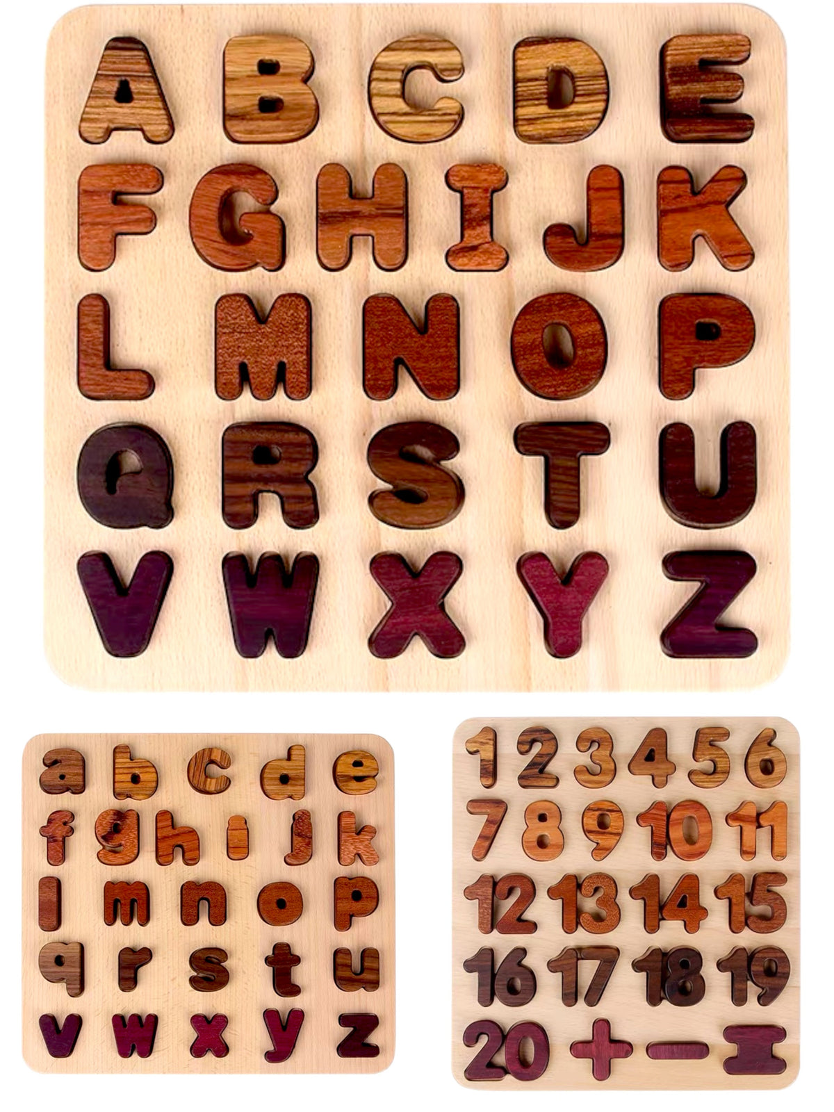 Natural Wooden Alphabet & Numbers Puzzle – Uppercase, Lowercase & Math Options