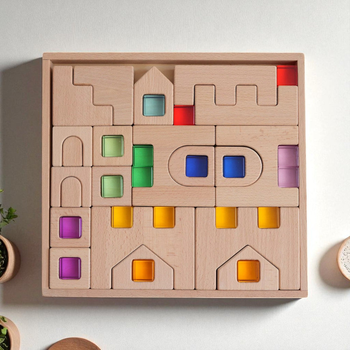 Natural Wooden Architectural Building Blocks – 21 or 26 Piece Set
