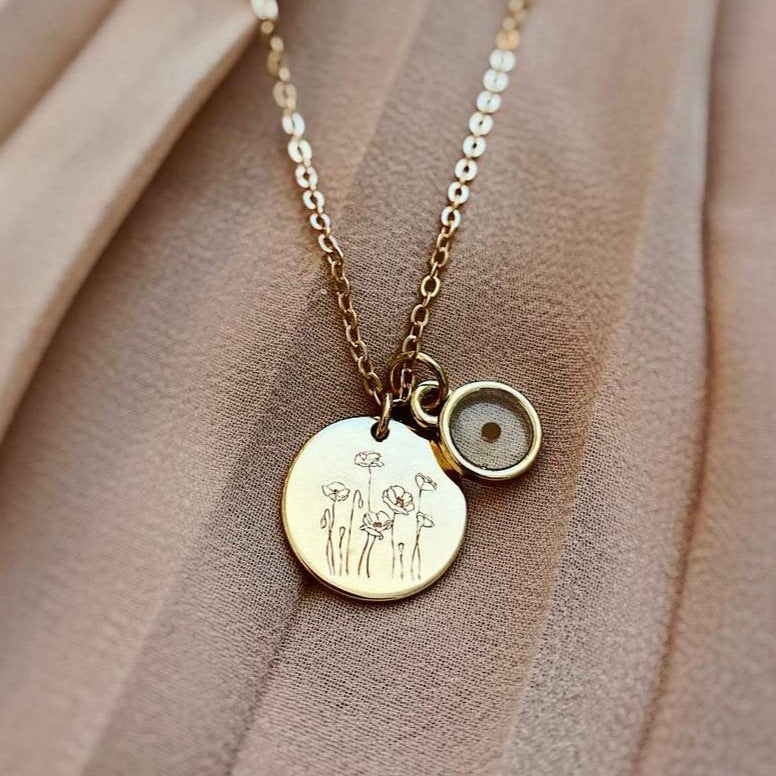Poppy Necklace with Mustard Seed