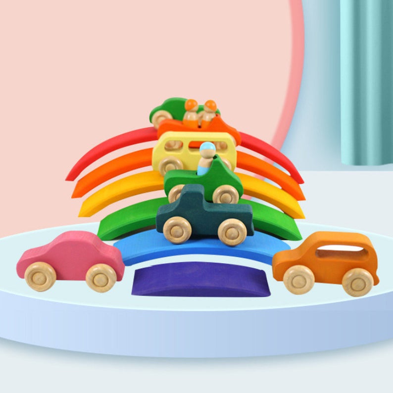 6-Piece Basswood Rainbow Bridge Building Blocks| Painted & Hand-Stained